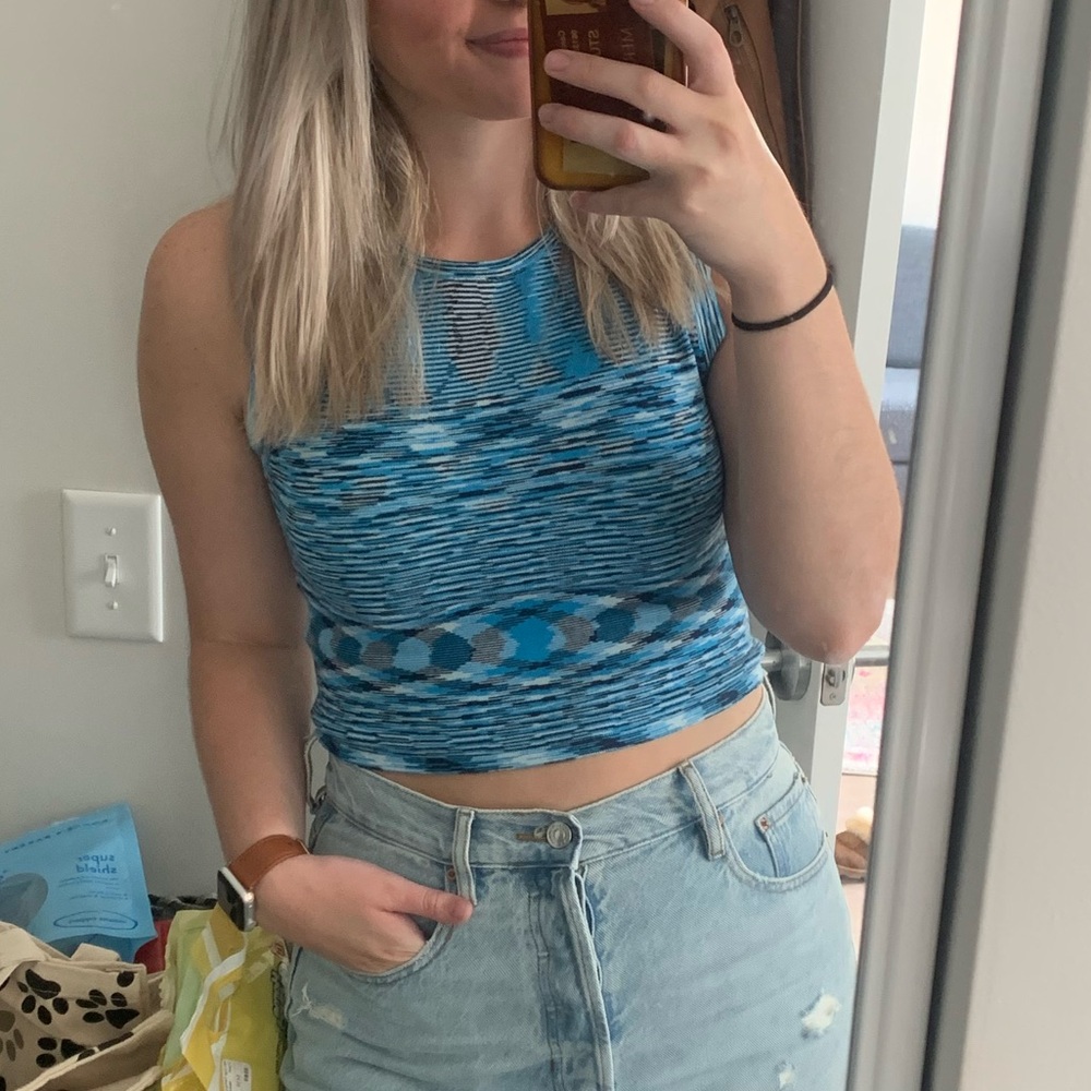 Vestique Blue Patterned Women's Top